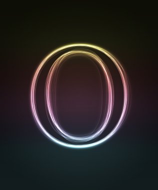 Glowing font. Shiny letter O. clipart