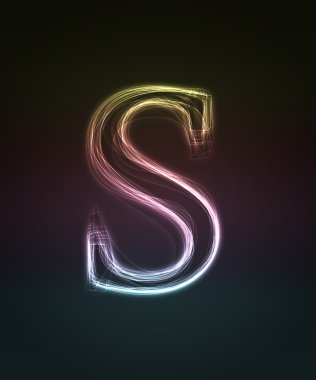 Glowing font. Shiny letter S. clipart