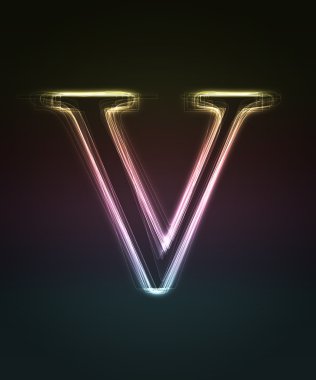 Glowing font. Shiny letter V. clipart