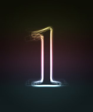 Shiny font. Glowing number 1. clipart