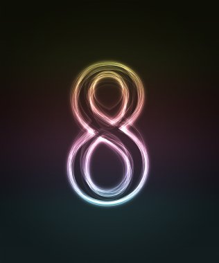 Shiny font. Glowing number 8. clipart