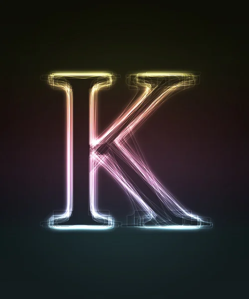 Светящийся шрифт. Блестящая буква K . — стоковое фото