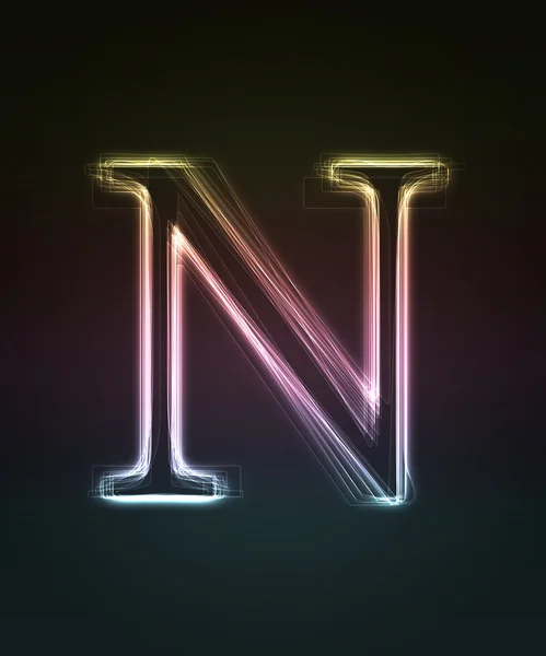 Glowing font. Shiny letter N. — Stock Photo, Image