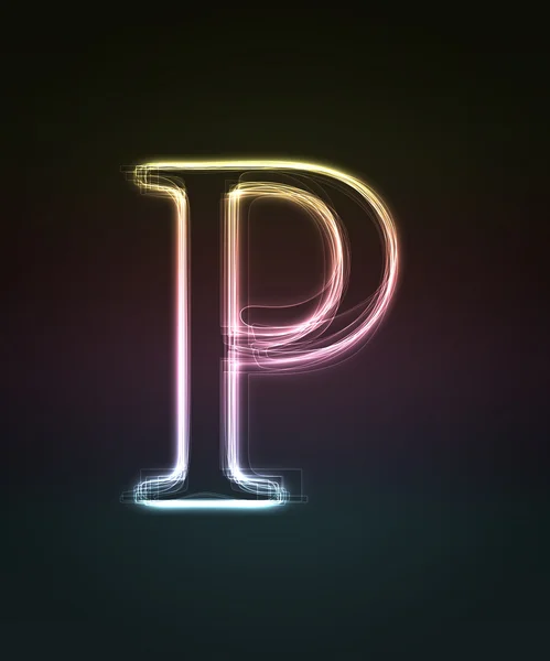 Gloeiende lettertype. glanzende letter p. — Stockfoto