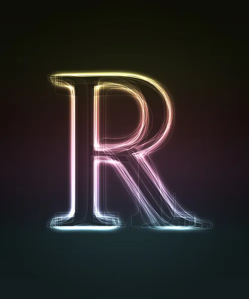 Світловий шрифт. Блискуча літера R . — стокове фото