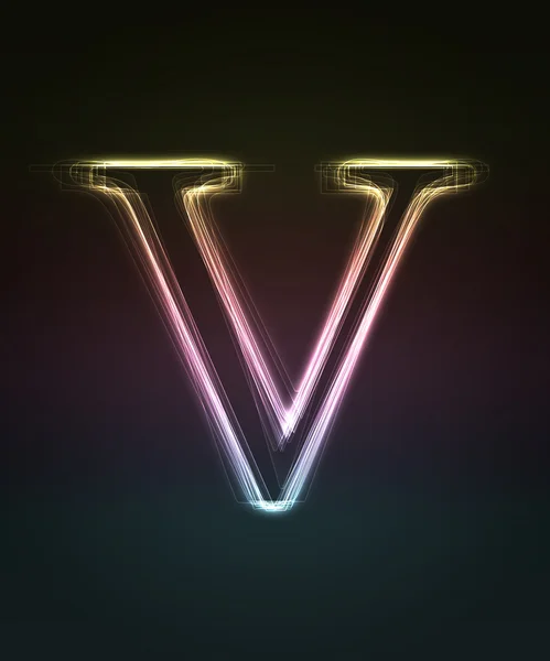 Glowing font. Shiny letter V. — Stock Photo, Image