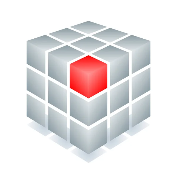Cubo con un blocco rosso — Vettoriale Stock