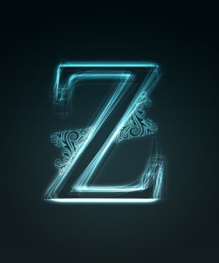 Glowing font. Shiny letter Z. clipart