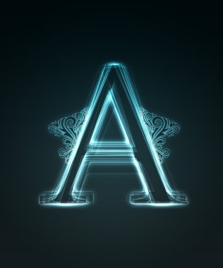 Glowing font. Shiny letter A clipart