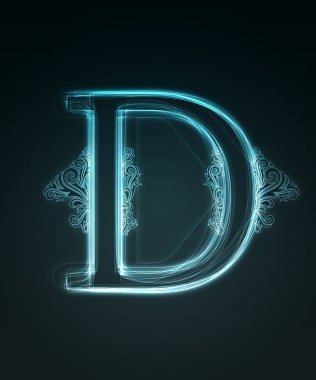 Glowing font. Shiny letter D clipart