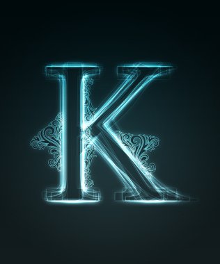 Glowing font. Shiny letter K clipart