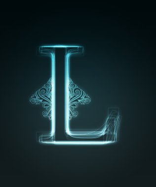 Glowing font. Shiny letter L clipart