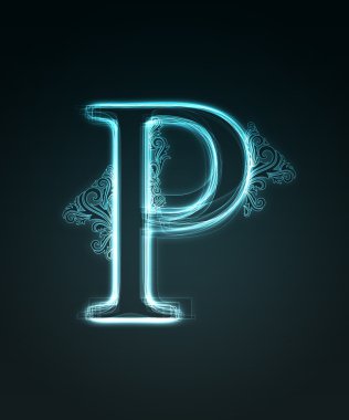 Glowing font. Shiny letter P. clipart