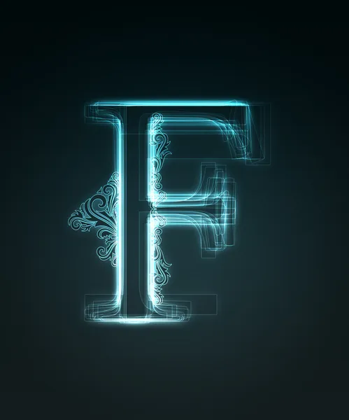 Glowing font. Shiny letter F — Stock Photo, Image