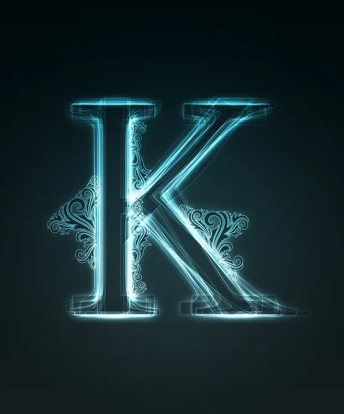 Светящийся шрифт. Блестящая буква K — стоковое фото
