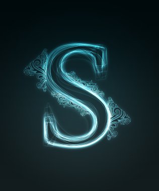 Glowing font. Shiny letter S.