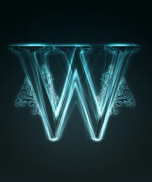 Glowing font. Shiny letter W. — Stock Photo, Image