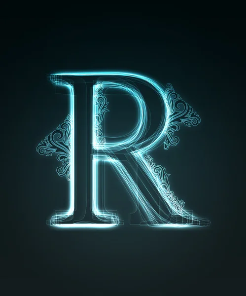 Glowing font. Shiny letter R. Stock Photo