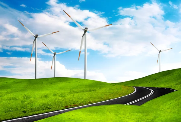 stock image Wind turbines on blue sky