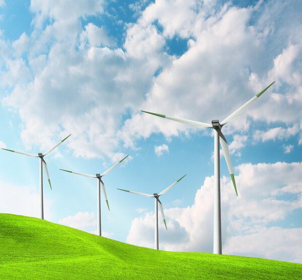 Windmill and cloudy blue sky