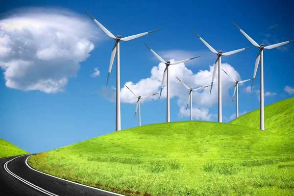 Road and wind turbines — Stock Photo, Image