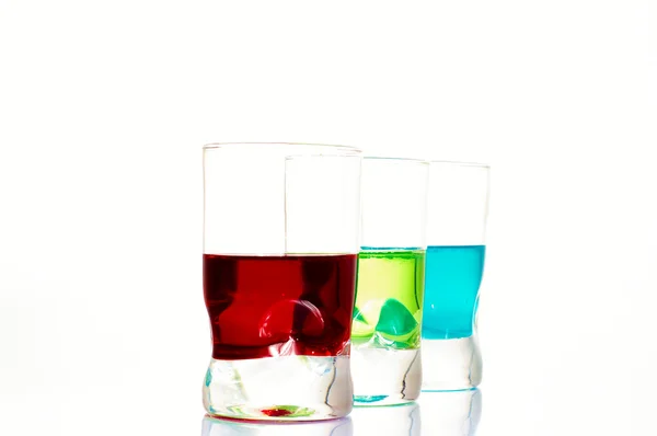 Three red grreen blue colourful drinks — Stock Photo, Image