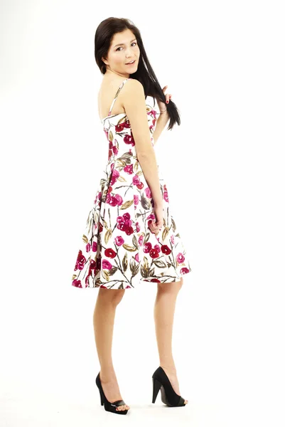 Nice pretty brunette wearing a dress — Stock Photo, Image