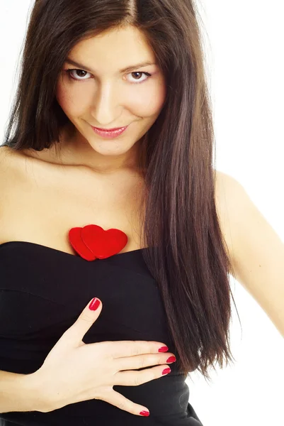 Meisje holding een dubbele hart — Stockfoto