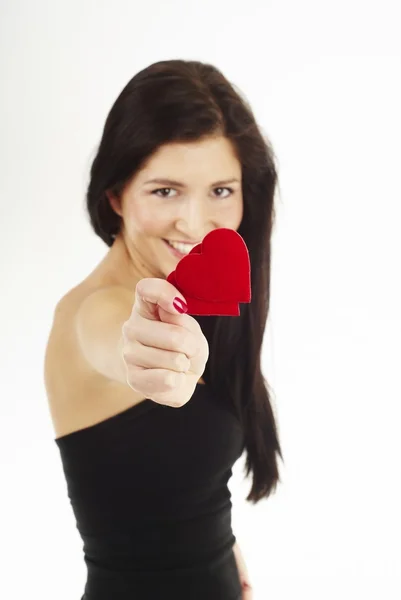 Meisje holding een dubbele hart — Stockfoto