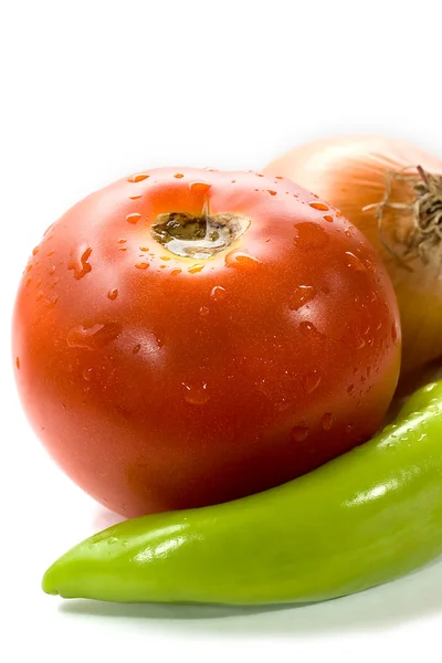 Paprika, lök och tomat — Stockfoto
