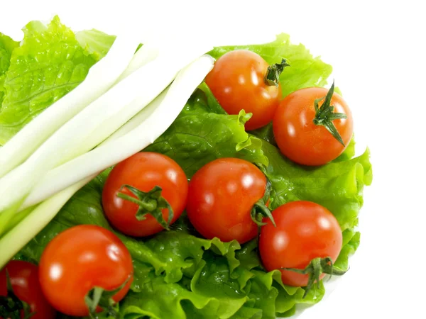 Tomatoes, lettuce and green onions — Stock Photo, Image