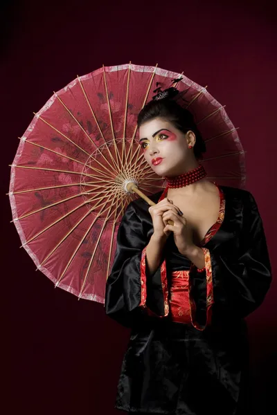 Sexy japonês gueixa olhando para os lados — Fotografia de Stock