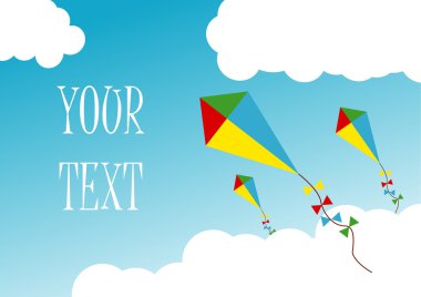 Creative kites, flying in clouds clipart