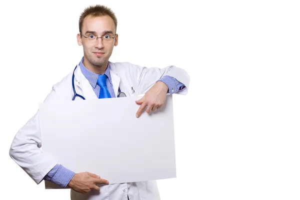 Doctor and blank board — Stock Photo, Image