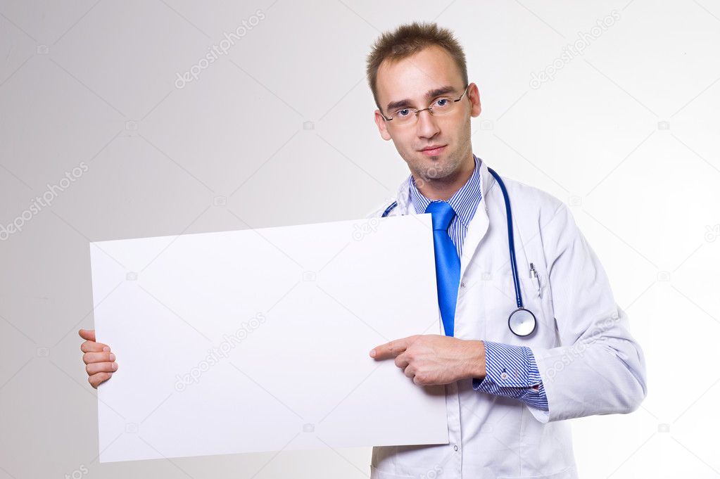 Doctor with board