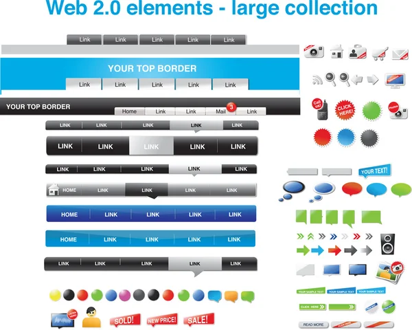 Web 2.0 elemanları - büyük bir koleksiyon — Stok Vektör