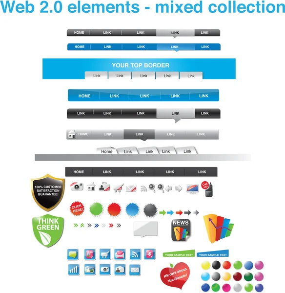 Web 2.0 elementi - collezione mista — Vettoriale Stock