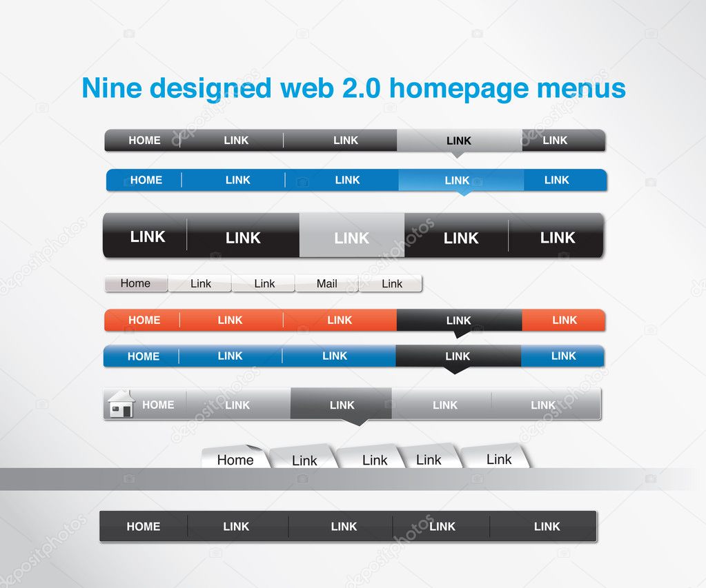 Nine designed homepage menus
