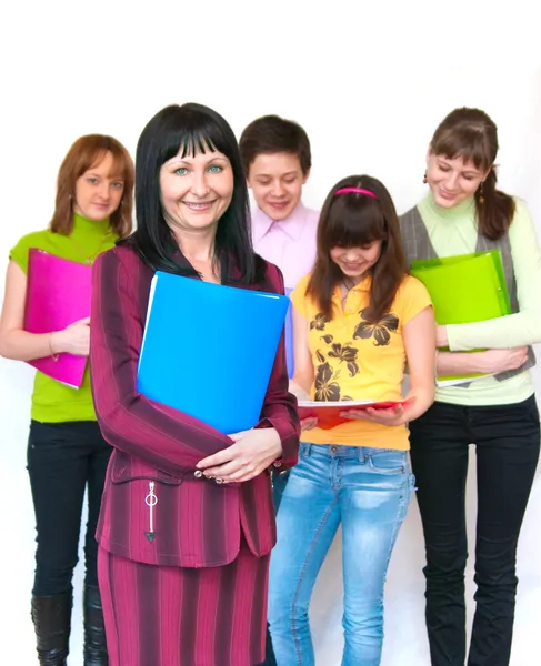 Casual teacher and her students — Stock Photo, Image