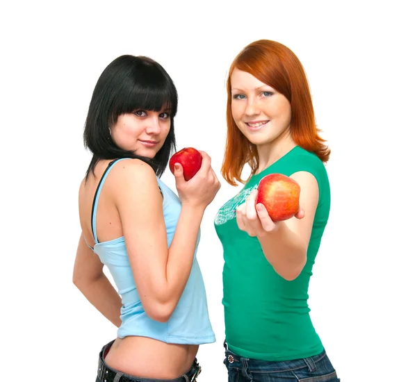 Дві дівчини з яблуками — стокове фото