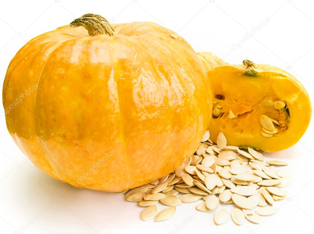 A pumpkin and pumpkin seeds