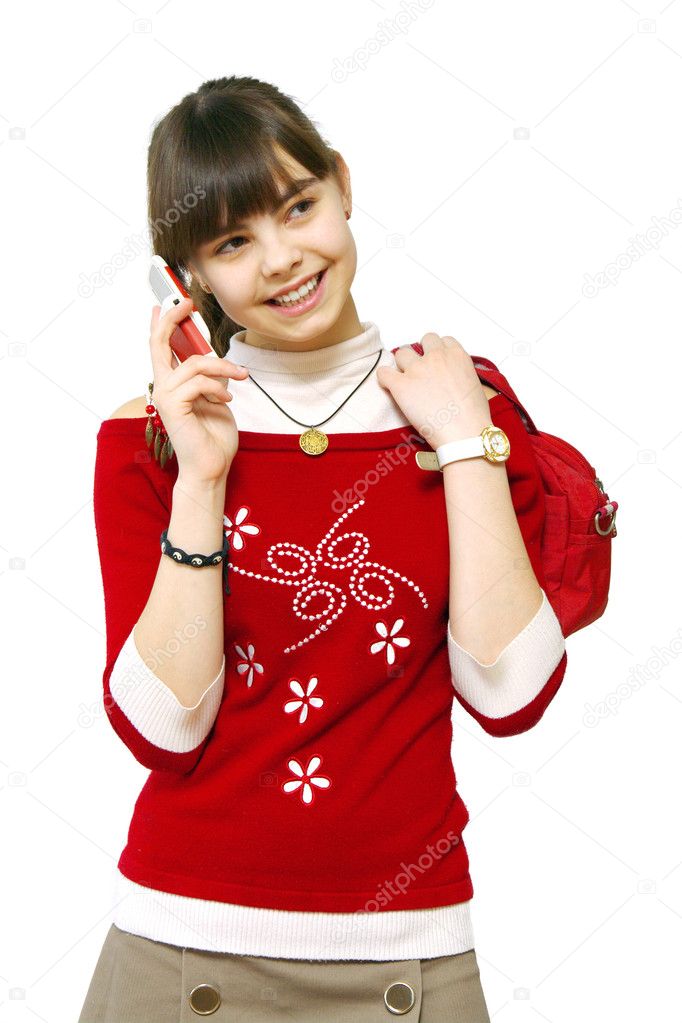 Girl tells by a mobile phone