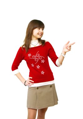 The Girl points a finger at something clipart
