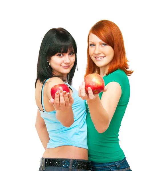 Zwei Mädchen mit Äpfeln — Stockfoto