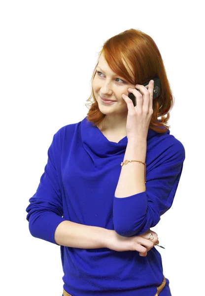 Girl tells by a mobile phone — Stock Photo, Image