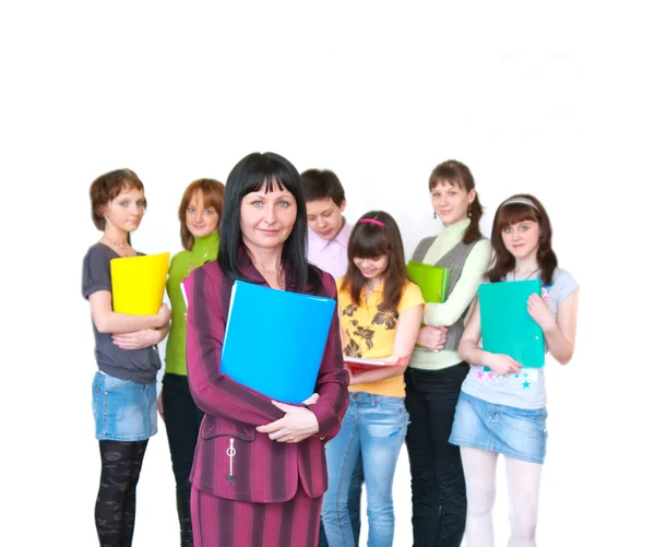Casual leraar en haar leerlingen — Stockfoto