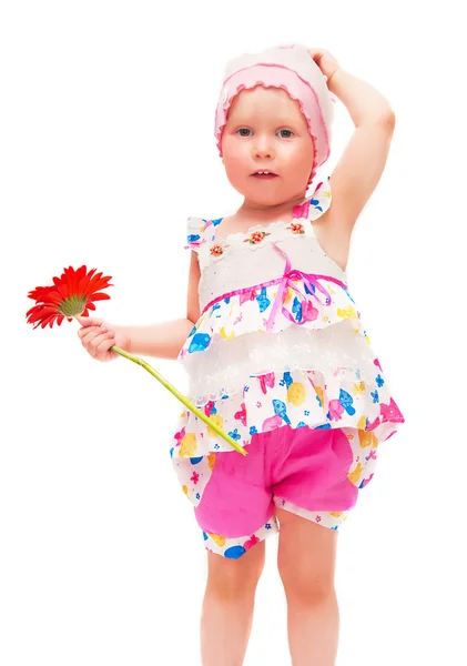 小女孩用一朵花 — 图库照片