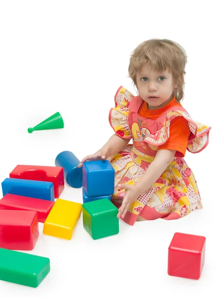 Girl play cubes — Stock Photo, Image