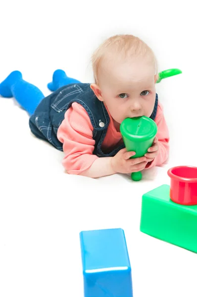 Girl play cubes — Stock Photo, Image