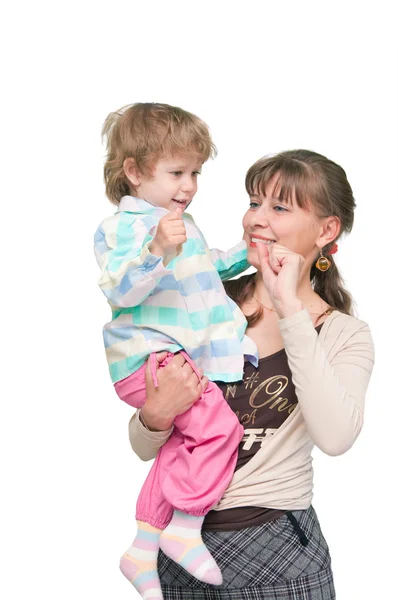 The child dances on hands at mum — Stock Photo, Image